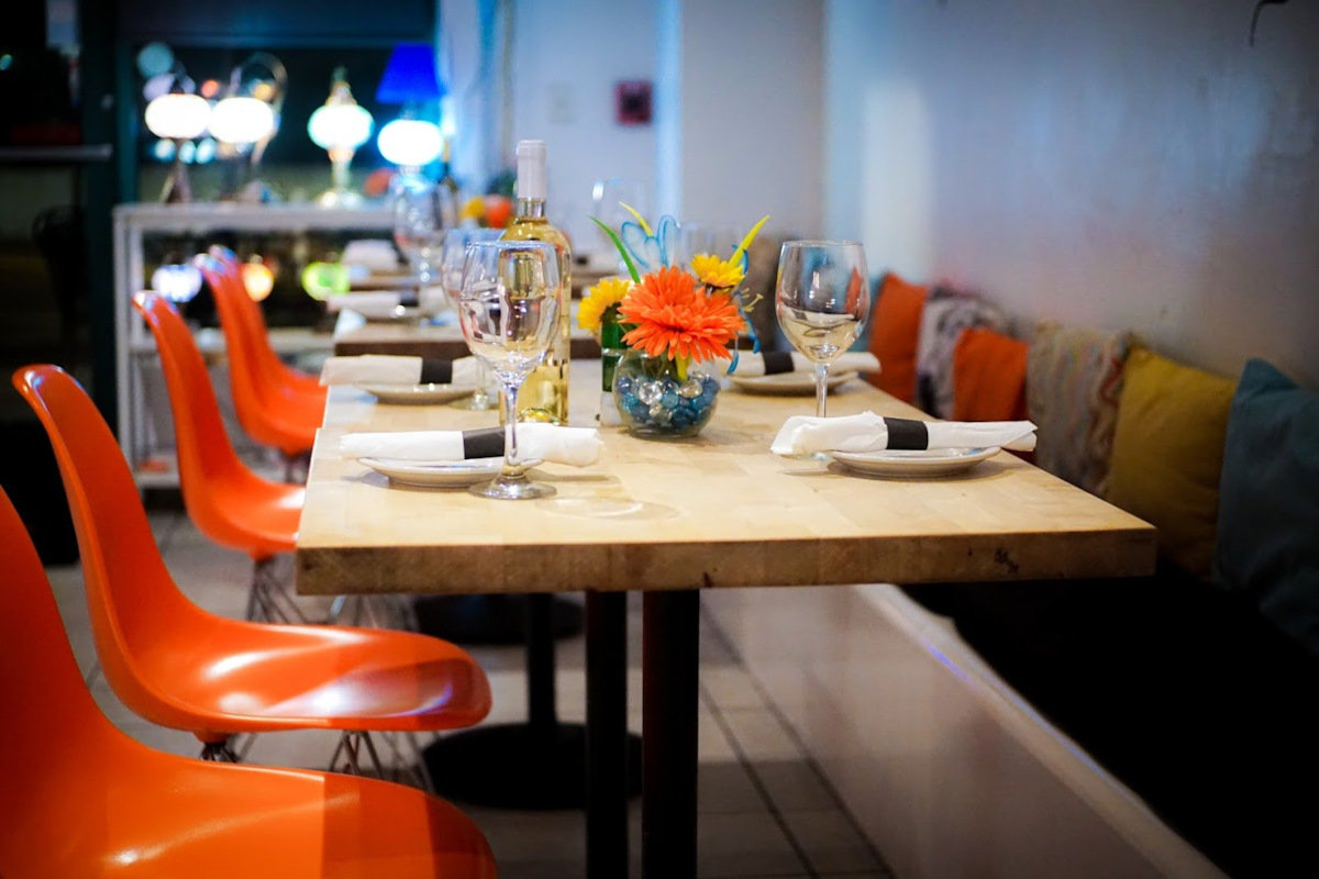 Interior, tables ready for guests